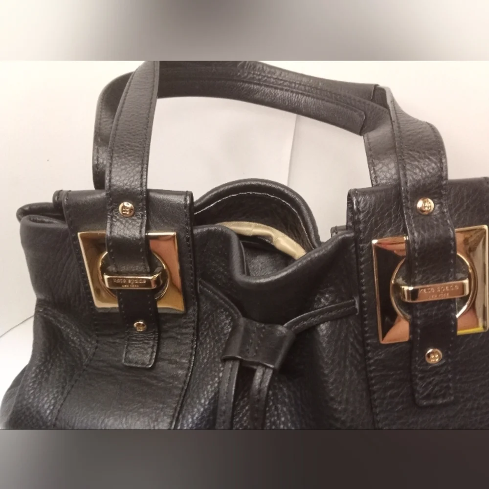 Kate Spade Pebbled Leather Black Satchel with Gold Accents
